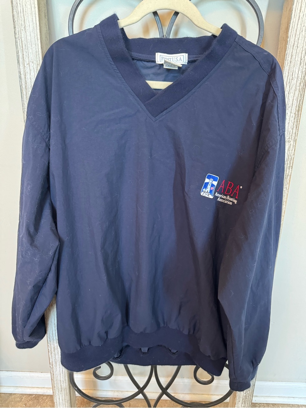 Vintage ABA American Boating Association Pullover‎ Windbreaker Navy V Neck Nylon